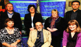 Mr. Harry Bibring (Front row centre), a survivor from the Holocaust on his recent visit to Fort Hill College with Mrs. Margaret McCormick, Acting Principal and Mrs. Maureen Greene (Head of History). Also attending the talk were Governors Adrian Blythe, Marian Wilcox, Katherine Playfair and John Brackenridge.