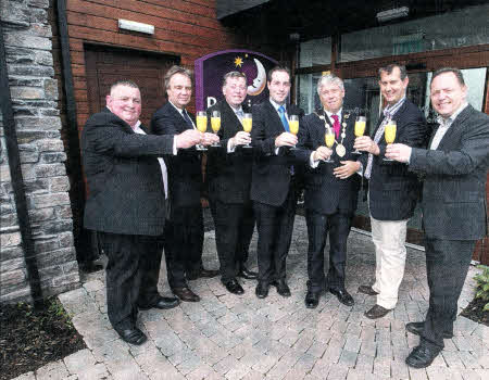 Celebrating the extension of Premier Inn Lisburn (L-R), Keith Freeman, Regional Operations Manager, Whitbread; Trevor Simpson, Director, Conway Group; Cllr Paul Porter; MLA Paul Givan; Cllr Brian Heading, Mayor of Lisburn; Edwin Poots MLA; and Andrew Orr, Manager of Premier Inn, Lisburn 
