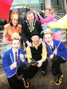 Lisburn City Council Mayor, Alderman Paul Porter, launches this year's Mayor's Carnival Parade and Concert, with a little help from some of this year's performers including 'Jedward'- This year the event will take place on Saturday April 9 in Lisburn City Centre and Wallace Park.