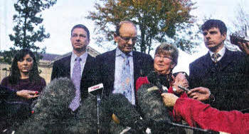 Andrew and Patricia Cardy outside Armagh Court House with their daughter Victoria and sons Mark and Philip after the guilty verdict.