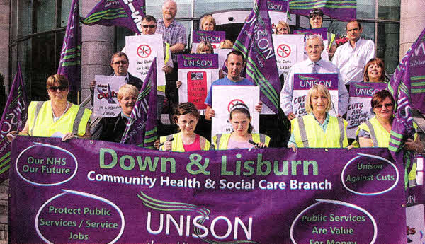 Members of Unison picketed outside the Civic Centre on Monday over the decision to reduce the opening hours of the Lagan Valley Hospital Accident and Emergency Department. The protest was held as Lisburn City Councilors met with representatives of the South Eastern Health Trust. US31111-122A0