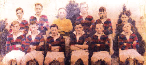 Lambeg Primary School Football Team (1948.49). Winners Schools' Senior Cup and Lisburn Schools' Cup. W. Dougherty, J. McQuillan , H. Watson, R. Waring, W. Kennedy, R. Graham, J. Hillocks, W. Tolerton, F. Maguire, S. Toland, C. Minford and J. Gill.