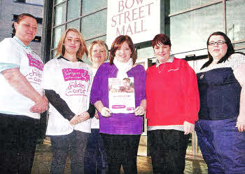 Jade Gaffey who is holding a Fundraising Night in Hagues Bar Lisburn in aid of CLIC Sargent with Emma Thompson, her mum Julie Thompson, Michelle Thompson, Patricia McCarthy and Jessica McCann. US4811-113A0