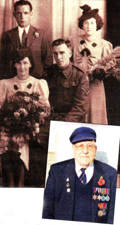 Henry Francis and Helena Cullen at their wedding on the 11th July 1942 at Derriaghy Parish Church and right Henry wearing his service medals on Remembrance Sunday 2010