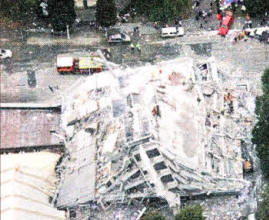 Both pictures show the devastation after the collapse of The Pyne Gould Guinness building