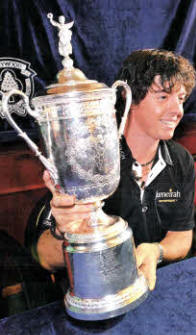Rory back in Holywood Golf Club with his US Open trophy. Pic by Presseye