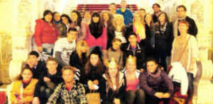 The Spanish exchange students with Laurelhill Community College pupils at City Hall