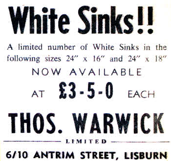 FANCY a new sink. You could have picked up a special offer from Thos. Warwick, Antrim Street for just over £3 back in 1958.
