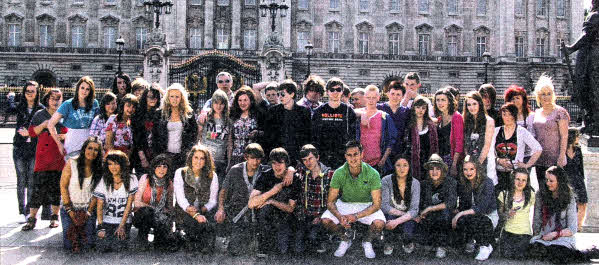 Laurelhill drama pupils outside Buckingham Palace during their recent visit to London