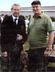 Richard Parkes, Pipe Major with Field Marshall Montgomery meets former Lisburn man Ralph Adams, who is now living in Australia, in Christchurch, New Zealand on March 7 when Richard was judging at the New Zealand Pipe Band Championships.
