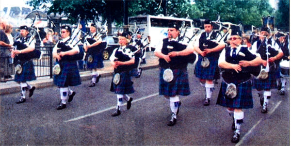 Magheragall Pipe Band on parade in London.