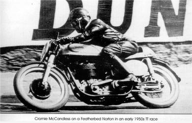 Cromie McCandless on a Featherbed Norton in an early 1950s TT race