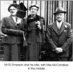 Mr RJ Emerson and his wife, with Miss McCandless in the middle