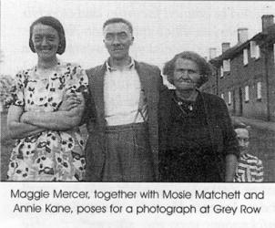 Maggie Mercer, together with Mosie Matchett and Annie Kane, poses for a photograph at Grey Row
