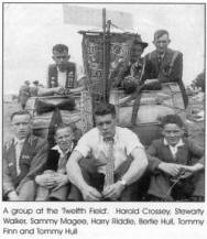 A group at the 'Twelth Field', Harold Crossey, stewarty Walker, Sammy Magee, Harry riddle, Bertie Hull, Tommy Finn and Tommy Hull