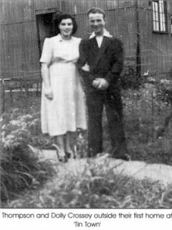 Thompson and Dolly crossey outside their first home at 'Tin Town'