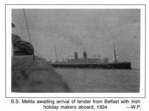 S.S. Melita awaiting arrival of tender from Belfast with Irish holiday makers aboard, 1934 -W. P.