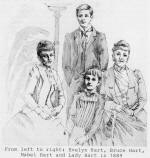 From left to right: Evelyn Hart, Bruce Hart, Mabel Hart and Lady Hart in 1889
