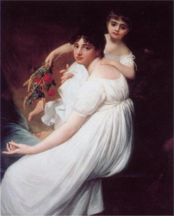 Portrait of Lady Pamela Fitzgerald, wife of Lord Edward Fitzgerald, with their daughter, by Mallary c.1800.