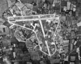 Official aerial photograph of Long Kesh airfield, 28 July 1942. Halftown Road is to the right of the airfield.