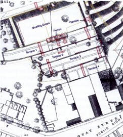 Fig. 2. Map showing the location of the trenches excavated in 2003, overlaid on 1870 OS map of Lisburn. 