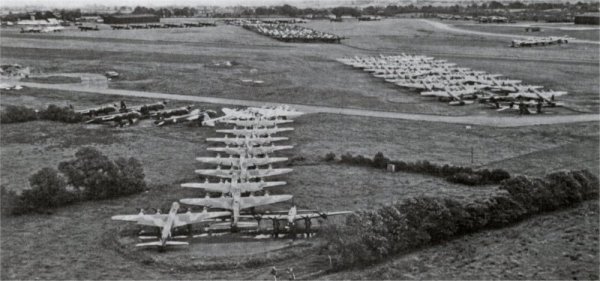 New unused Stirling bombers and other aircraft waiting to be scrapped at RAF Maghaberry, June 1947.