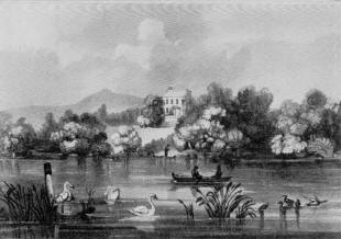 Fig. 3. Lakefield, as illustrated in E.K. Proctor's Belfast Scenery in Thirty Views, 1832. Ballydrain lake is in foreground.