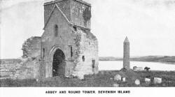 ABBEY AND ROUND TOWER. DEVENISH ISLAND