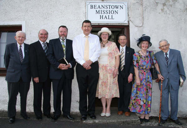 Pictured at Beanstown Mission Hall are people who took part in the thanksgiving and final service on Sunday afternoon 27th July 2008.  L to R: Jim Hamilton, Derek Greenaway, Rev Ronnie McCracken, Trevor Matthews, Margaret Sharkey, Robert Watson, Rosemary Campbell and Wesley Campbell.