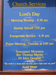 Notice Board at Aghalee Free Presbyterian Church. 