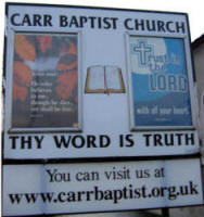 The welcoming sign at Carr Baptist Church.