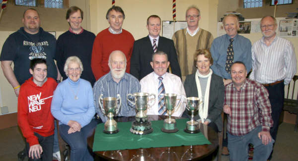 Some of the Hillsborough Parish Church Bellringers pictured in March 2009.  L to R: (front row) Jonathan Houston, Louie Patterson, Edmund White, Harry Shortt, Daryl Jameson and Gary Patterson. (back row) Sean Wilson, Dermot Maginess, Duncan Scarlett (Deputy Tower Captain), Simon Walker (Tower Captain), William Chapman, Alistair Jameson and Stan Scott (Tower Secretary).