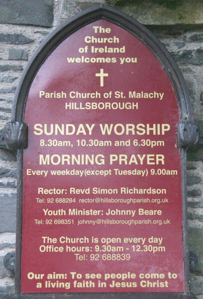 Notice Board at the Church of St. Malachy, Hillsborough.