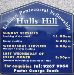Notice Board at Lisburn Pentecostal Fellowship, Hulls Hill.
