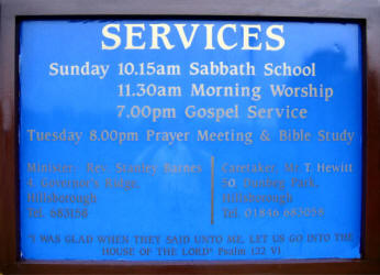 Notice Board at Hillsborough Free Presbyterian Church.
