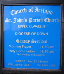 Notice Board at St. John’s Parish Church, Upper Kilwarlin.