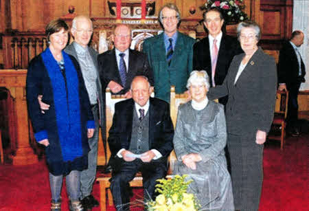 Taking part in a service in Railway Street Presbyterian Church to mark the 50th anniversary of the installation of Rev Howard and Mrs. Kathleen Cromie in 1962 were: Rev Brian and Mrs Jean Gibson, Norman McClelland, Roger Thompson (Clerk of Session), Peter Wilson (guest organist) and Edith McConnell.