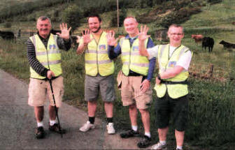 The team from Hillsborough Presbyterian Church in the hills near Oran, south Ayrshire, on the fifth morning of their recent walk from Hillsborough to Glasgow. From left to right are: David Workman, Andrew Conway Assistant Minister at Hillsborough Presbyterian, Jon Henry and Eddie Poots.