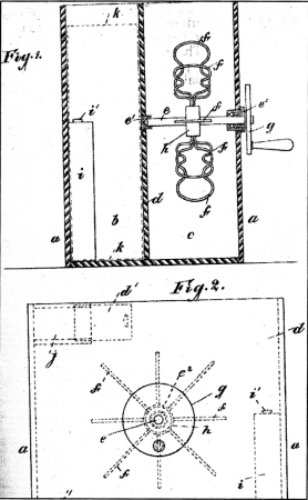 George McNally's complete specification drawing for improvements in the box churn in 1895