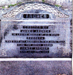 The headstone at St. Malachy's Parish Church, Hillsborough marking the burial place of James Archer.
