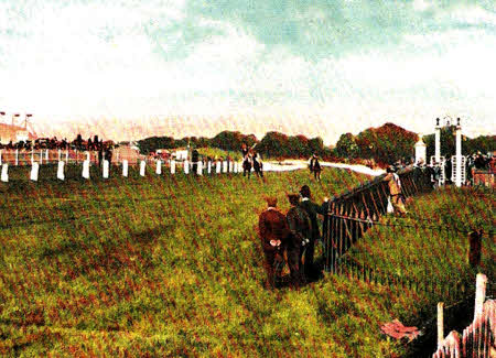 A postcard dated 30th September 1908 depicting the Maze Racecourse. A lady known only as Millicent had been corresponding with a Monsieur Francisque de Boisse from Toulon sur Allier, France.