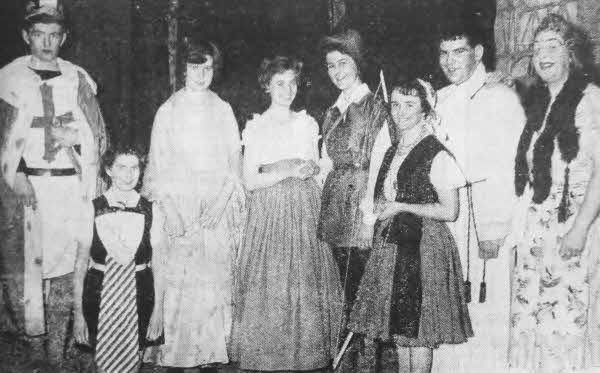 A photograph showing some of the cast from the 1960 pantomime 'Robin Hood' staged in St. Polycarp's Church, Finaghy. The photograph printed in The Ulster Star, December 1960, brought back many fond memories for Roy Hamilton, a former Finaghy resident. 
