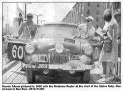 Ronnie Adams pictured in 1959 with the Sunbeam Rapier at the start of the Alpine Rally. Also pictured is Ken Best US18-741SP