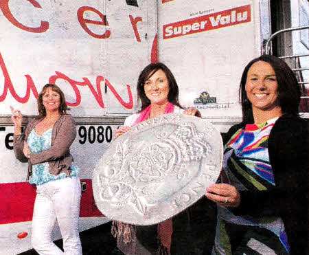 Action Cancer patron Nuala McKeever celebrates the £1m funding milestone with SuperValu Marketing Manager Briege McGinty, right, and Action Cancer's Kerry Anderson.