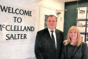 Lagan Valley MLA Brenda Hale visited McClelland Salter Estate Agents to take part in the Northern Ireland Assembly and Business Trust's (NIABT) Fellowship Programme on Wednesday. With Mrs. Hale is Tom McClelland of McClelland Salter.