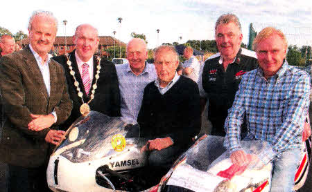 Cllr Thomas Beckett, Chairman of the Leisure Services Committee; the Mayor, Alderman William Leathem; Adrian Craig, an Irish Championship Winner in 1976 and 1977; local legend Ray McCullough, ; Robert Graham, Chairman of the Dundrod and District Motorcycle Club and Brian Reid, former road racer.