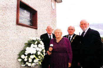 Joseph's parents Annie and Joe Mcllwaine at Sunday's wreath-laying ceremony with the Mayor, Alderman William Leathem and Lisburn City Council Chief Executive, Mr Norman Davidson.