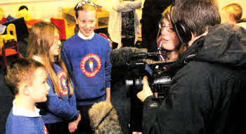 Pupils from Killowen Primary School being interviewed during their visit to Thiepval Barracks last week