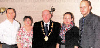 Mayor William Leathern with Sandis Balins and friends of Ksenija's at the event on Saturday
