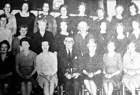 The Lambeg area choir of the Womens Institute who won the Carrick Trophy as winners of the Intermediate Class C at the Choir Festival in May, 1966. Conductor was Ivor Burns.